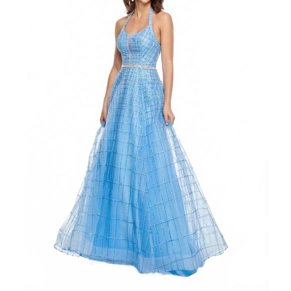 NEW RACHEL ALLAN glitter tulle halter neck prom gown in periwinkle